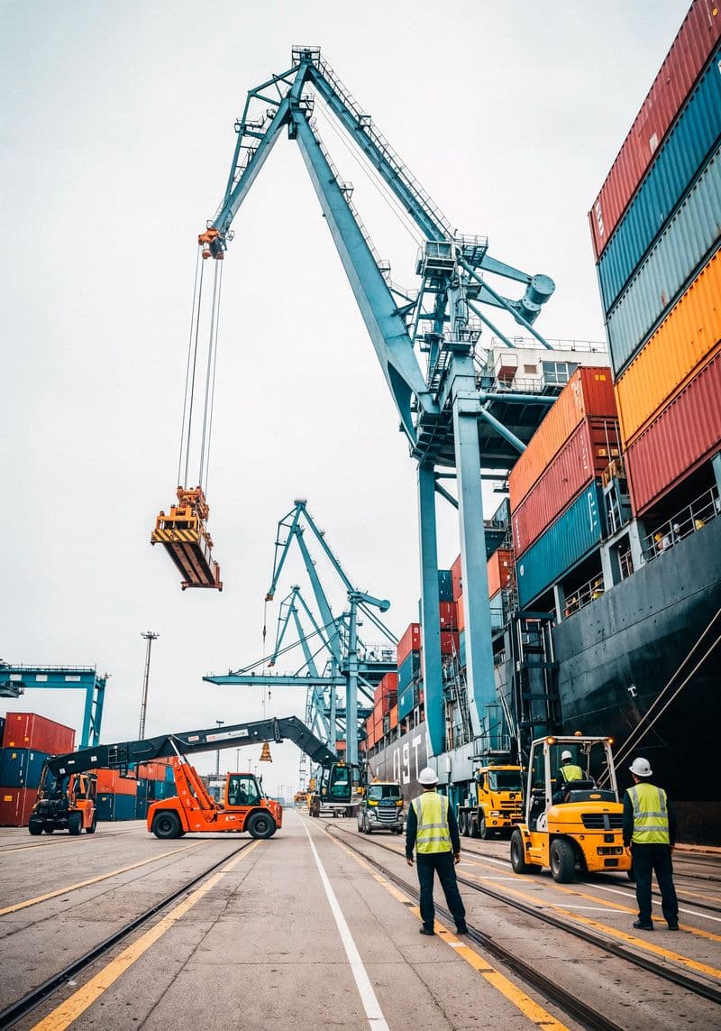 Cranes loading containers at a busy port