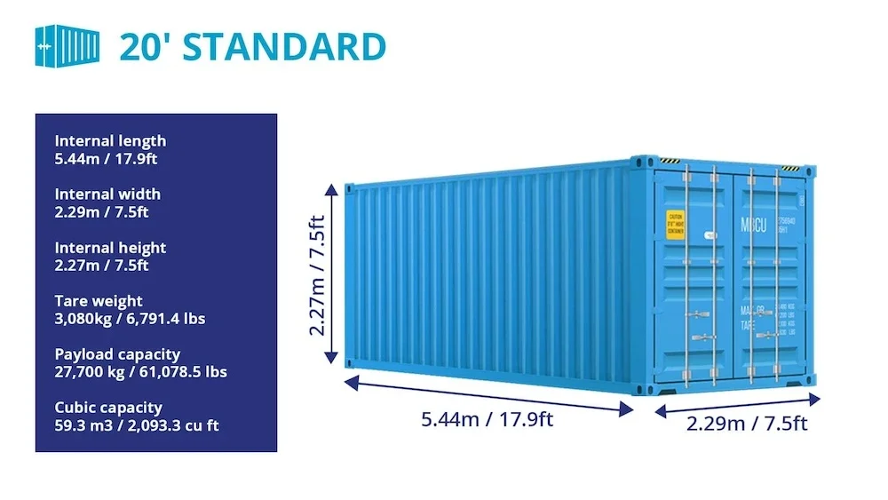 20' Standard container dimension diagram